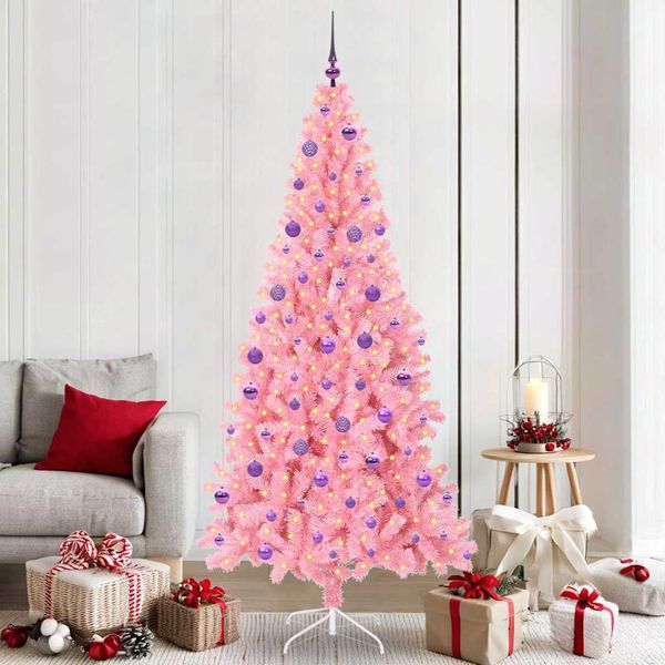 vidaXL Vianočný stromček s 300 LED-i so stojanom Ružová 210 cm PVC