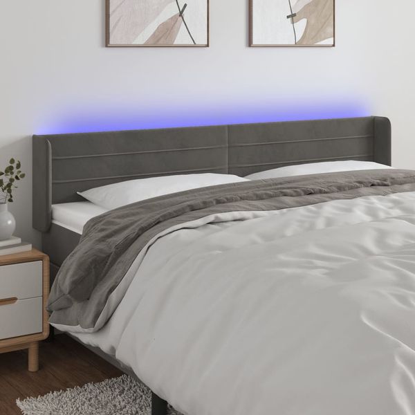 vidaXL Čelo postele s LED tmavosivé 163x16x78/88 cm zamat