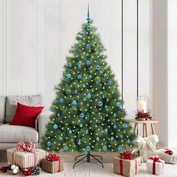 vidaXL Umelý vianočný stromček s 300 LED-i Zelená 210 cm PE a PVC