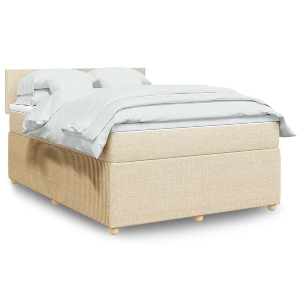 vidaXL Posteľný rám boxspring s matracom krémový 140x200 cm látka