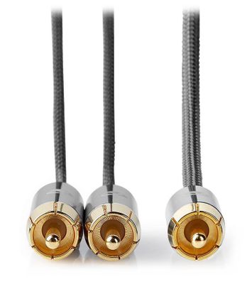 NEDIS PROFIGOLD audio kabel k subwooferu/ RCA zástrčka - 2x RCA zástrčka/ bavlna/ šedý/ BOX/ 3m Kabel, propojovací, zástrcka RCA - zástrcka 2× RCA, bavlna, šedý, 3m