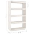 vidaXL Knižnica/deliaca stena biela 80x35x135 cm masívna borovica