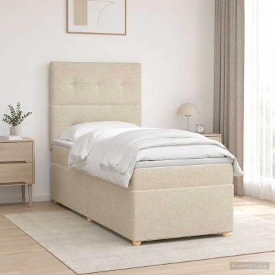 vidaXL Posteľ boxspring s matracom Krémová 90 x 200 cm Látka