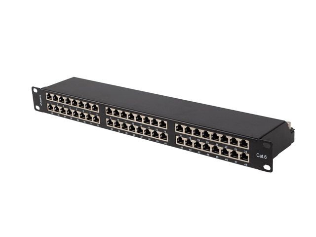 Patch panel 48 portov 1U 19'' CAT.6 ftp tienený čierny lanberg
