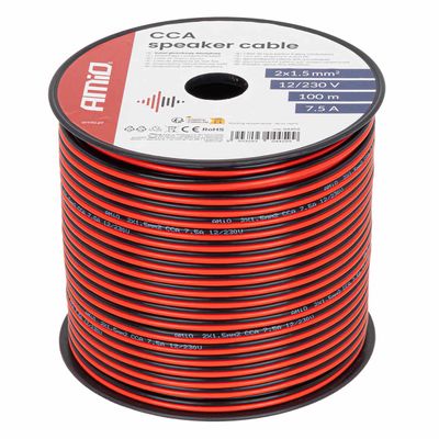 Vodič reproduktora dvojžilový CCA 2x1.5mm2 100m 7.5A AMiO-04459