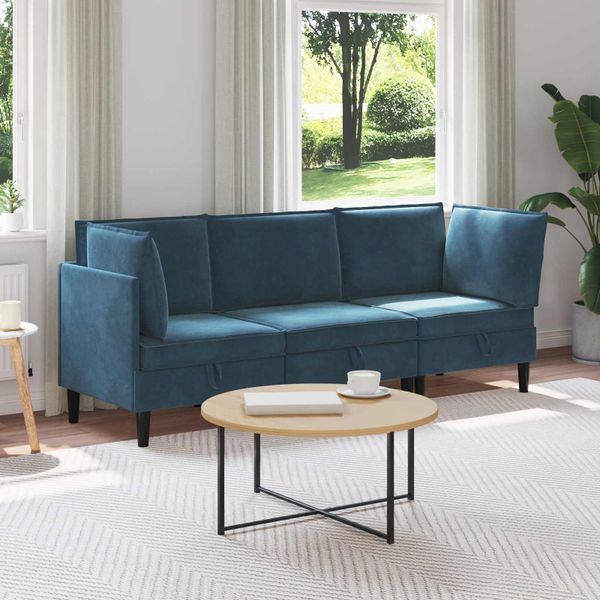 vidaXL Súprava nábytku do obývačky s vankúšom 3 pcs Modrá Zamat