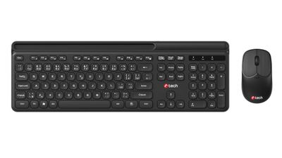 Klávesnice C-TECH Quallis WLKMC-05, bezdrátový combo set s myší, černý, USB, CZ/SK