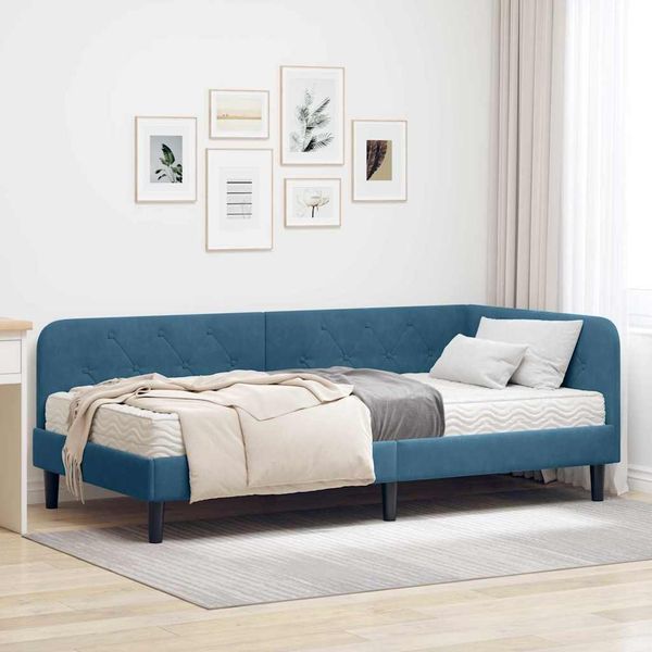 vidaXL Rohový rám postele Modrá 100 x 200 cm Zamat