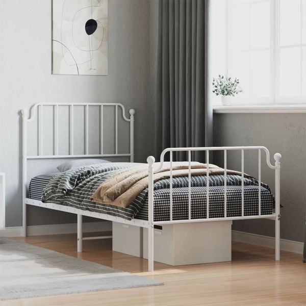 vidaXL Kovový rám postele s predným a zadným čelom biely 90x200 cm