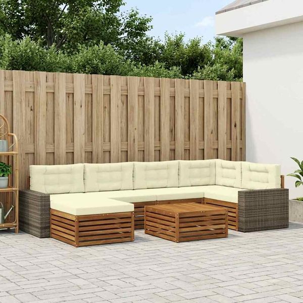 vidaXL Záhradná súprava gaučov s vankúšom 7 pcs Prírodná a krémová