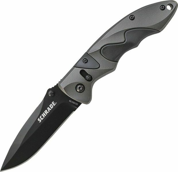 Schrade SCH503B vreckový nôž 9,2 cm, šedá, čierna, hliník, guma