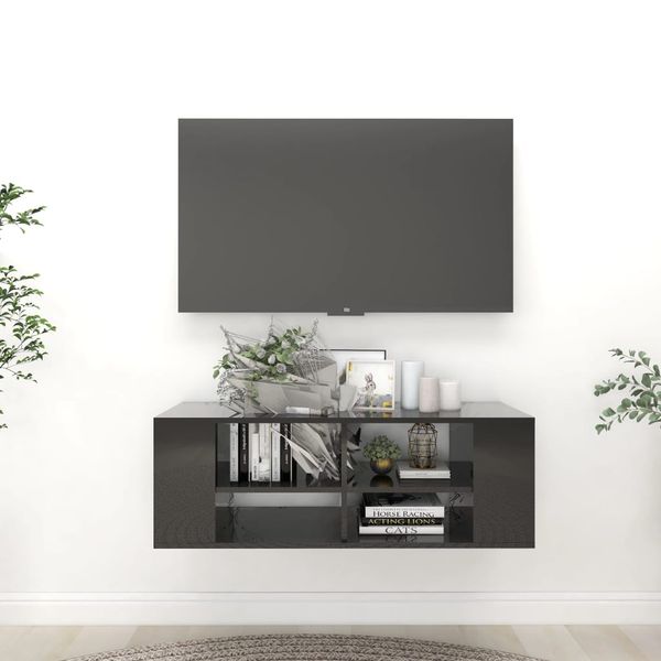 vidaXL Nástenná TV skrinka, lesklá čierna 102x35x35cm kompozitné drevo