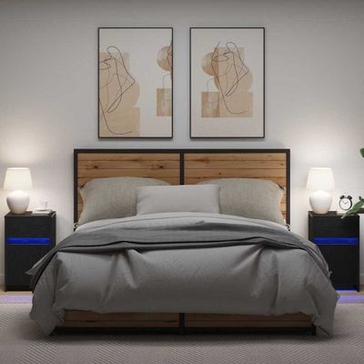 vidaXL LED nočný stolík so zásuvkou 2 pcs Čierny dub 38 x 34 x 61 cm