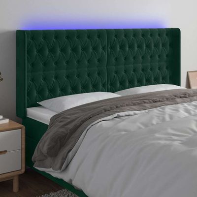vidaXL Čelo postele s LED tmavozelené 183x16x118/128 cm zamat