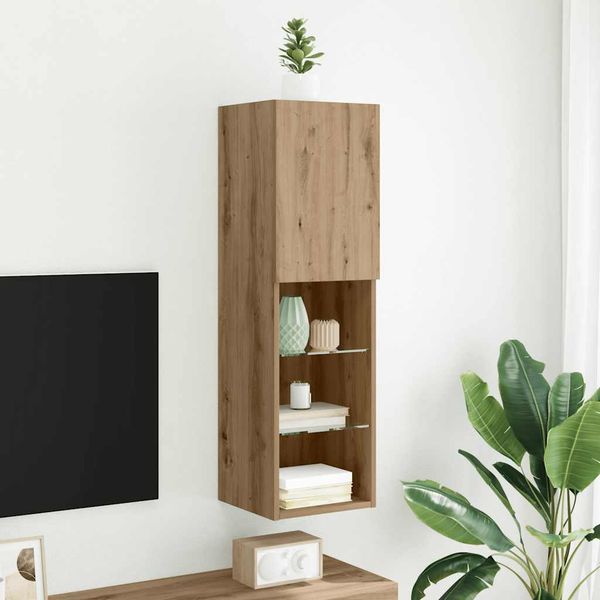 vidaXL TV skrinka s LED svetlami dub artisan 30,5x30x102 cm