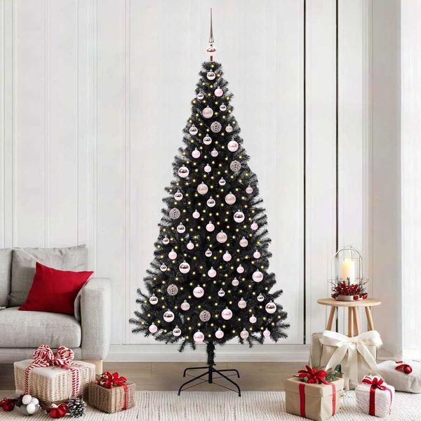 vidaXL Vianočný stromček s 300 LED-i so stojanom Čierna 210 cm PVC