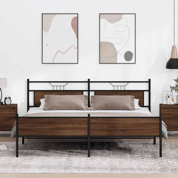 vidaXL Kovový posteľný rám bez matraca hnedý dub 200x200 cm