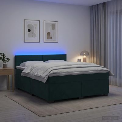 vidaXL Posteľ s boxspringom a matracom a LED Tmavozelená 140 x 200 cm