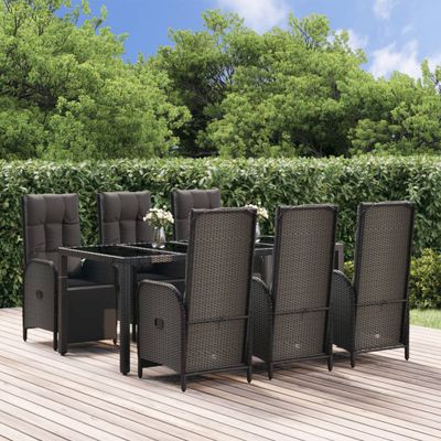 vidaXL 7-dielna záhradná jedálenská súprava a vankúše čierna polyratan