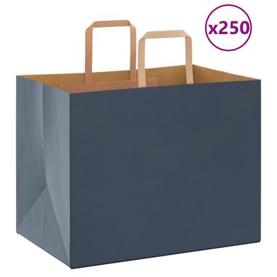 vidaXL Papierové tašky 250 ks s rúčkami, modré, 32x22x24 cm