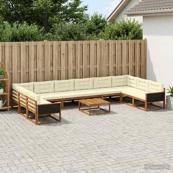 vidaXL Záhradná súprava gaučov s vankúšom 11 pcs Prírodná a krémová
