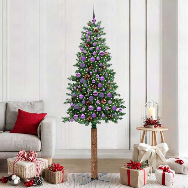 vidaXL Úzky vianočný stromček s 300 LED-i so stojanom Zelená 210 cm