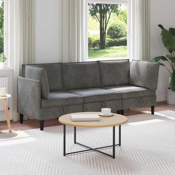 vidaXL Súprava nábytku do obývačky s vankúšom 3 pcs Tmavosivá Zamat