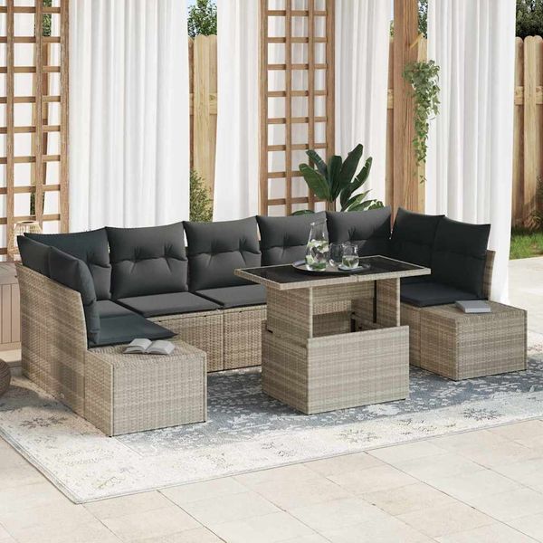 vidaXL Sada pohoviek s vankúšom 8 pcs Svetlosivá polyratan