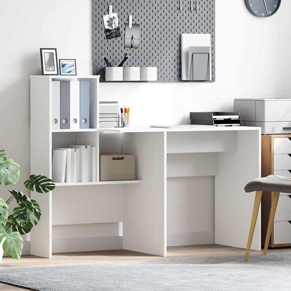 vidaXL Stôl s poličkou Biela 131,5 x 50 x 106,5 cm Kompozitné drevo