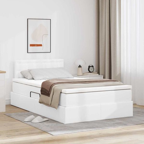 vidaXL Postel s úložným prostorem a matrací Čistá biela 120 x 200 cm