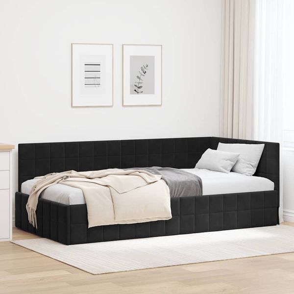 vidaXL Rohový rám postele s čelnou doskou Čierna 90 cm x 190 cm Zamat