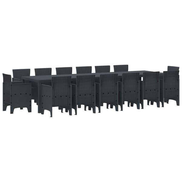 vidaXL Záhradný jedálenský set 15 pcs Antracit Polt ratan