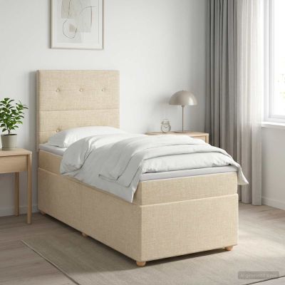 vidaXL Posteľ boxspring s matracom Krémová 90 x 200 cm Látka