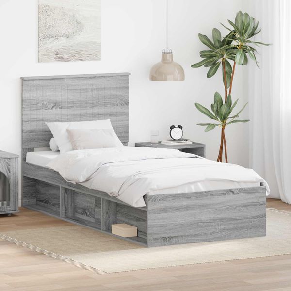 vidaXL Rám postele Sivý Sonoma 90 x 190 cm Masívne borovicové drevo