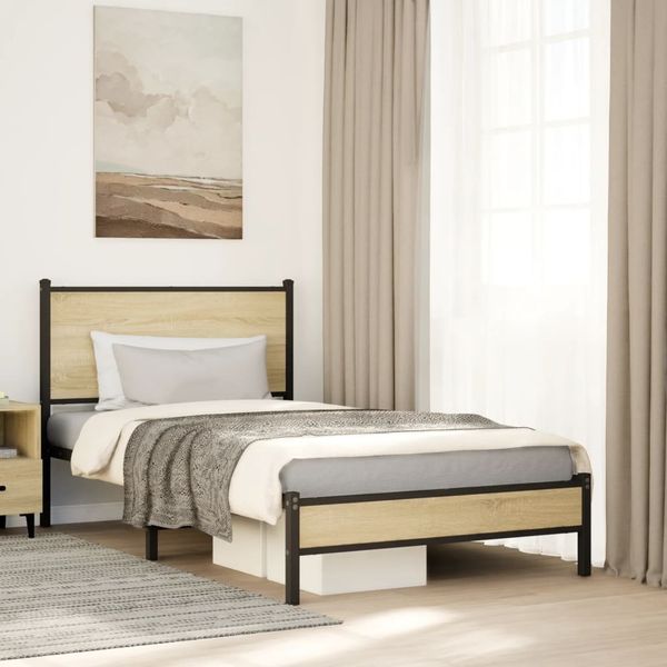 vidaXL Kovový posteľný rám bez matraca, dub sonoma 100x190 cm