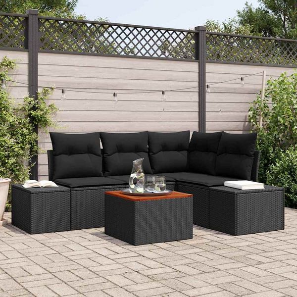 vidaXL Súprava záhradných pohoviek s vankúšom 5 pcs Čierna polyratan