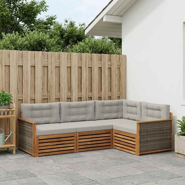vidaXL Záhradná súprava gaučov s vankúšom 4 pcs Prírodná a svetlosivá