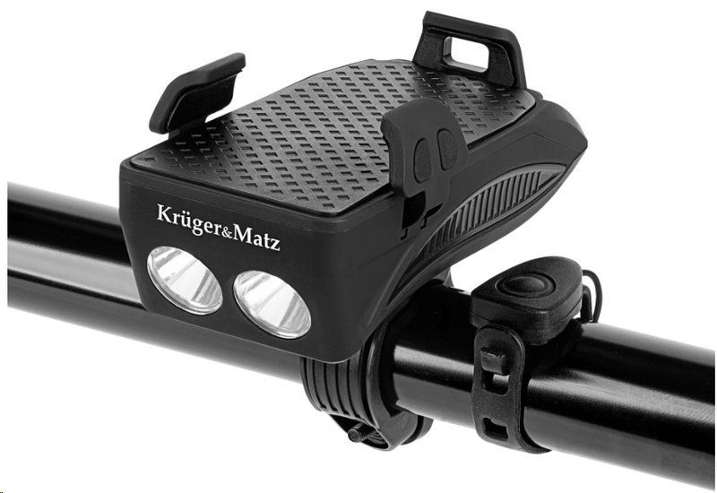 KRUGER & MATZ XT50 Držiak telefónu na bicykel 4v1 so svietidlom a powerbankou