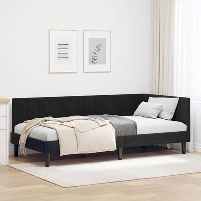 vidaXL Rohový rám postele s čelnou doskou Čierna 90 cm x 200 cm Zamat