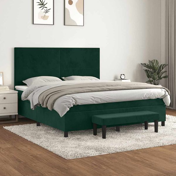 vidaXL Posteľný rám boxsping s matracom tmavozelený 180x200 cm zamat