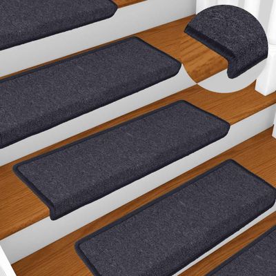 vidaXL Schodové rohože 15 ks 65x21x4 cm tmavošedé a modré s obdĺžnikovým okrajom
