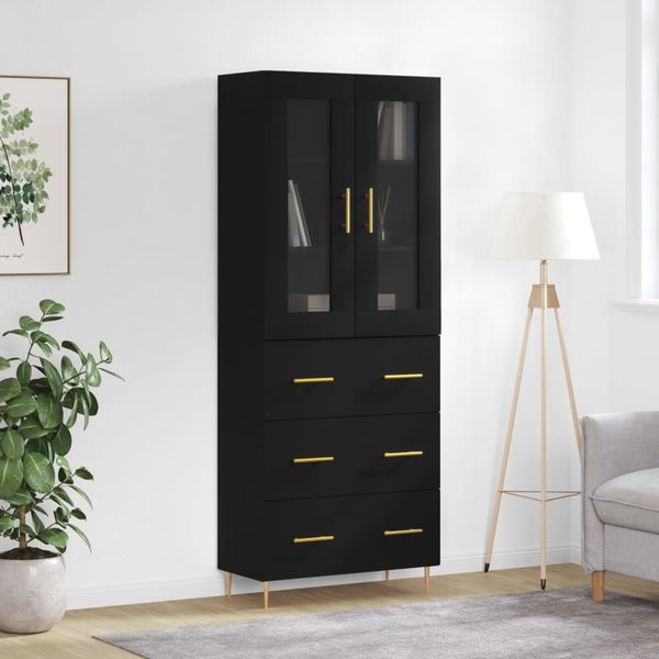 vidaXL Vysoká skrinka čierna 69,5x34x180 cm spracované drevo