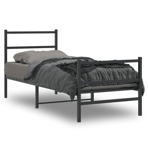 vidaXL Kovový rám postele so zadným a predným čelom čierny 75x190 cm