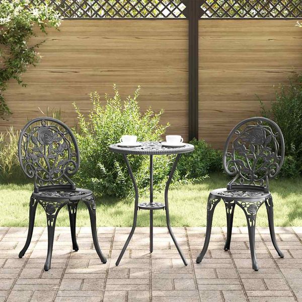 vidaXL Záhradný bistro set 3 pcs Čierna Hliník