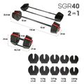 Jednoručná / obojručná variabilná činka HMS SGR40 PRO SET 2v1 40 kg