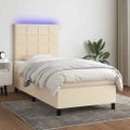 vidaXL Posteľ boxsping s matracom a LED krémová 90x190 cm látka