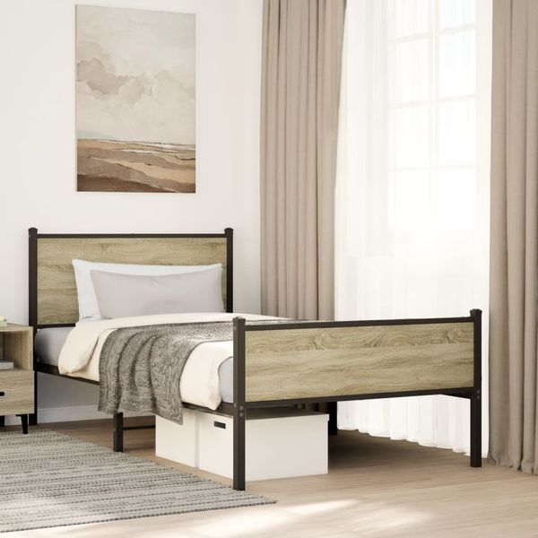 vidaXL Kovový posteľný rám bez matraca dub sonoma 107x203 cm