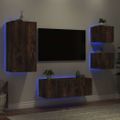 vidaXL 5-dielne TV nástenné skrinky s LED dymový dub kompozitné drevo
