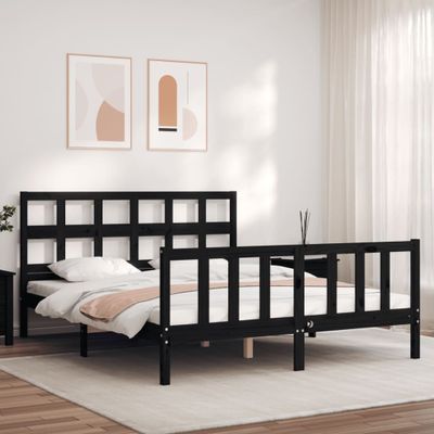 vidaXL Rám postele s čelom čierny masívne drevo King Size