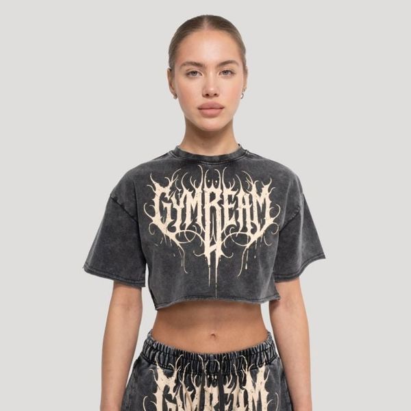 Dámske cropped tričko Abyss Charcoal - GymBeam, veľkosť XS